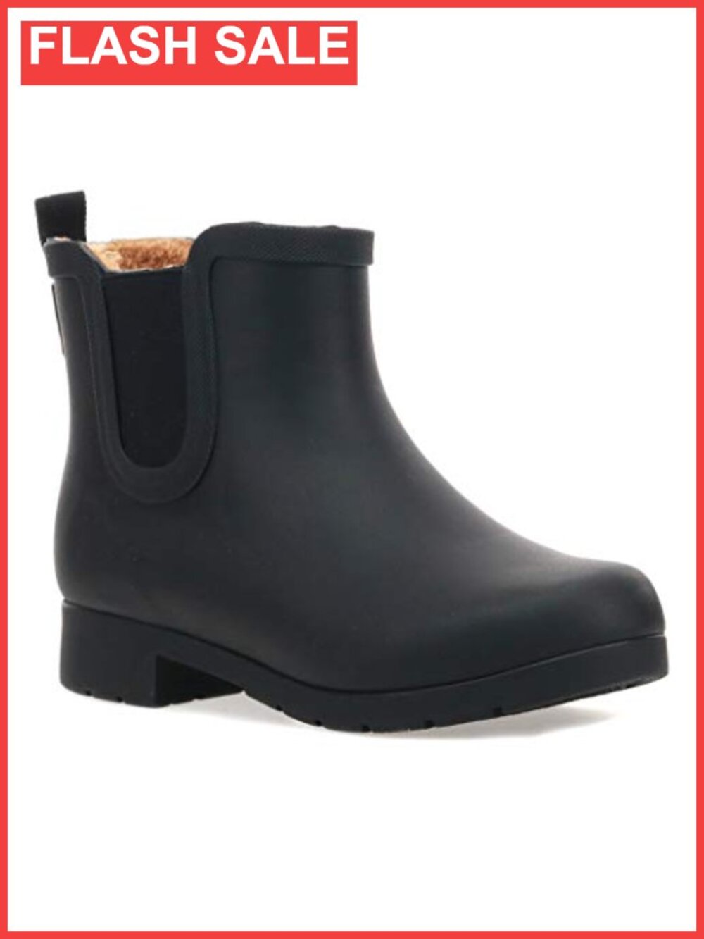 Waterproof Rubber Chelsea Rain Boot Faux Fur Lined Ankle Bootie